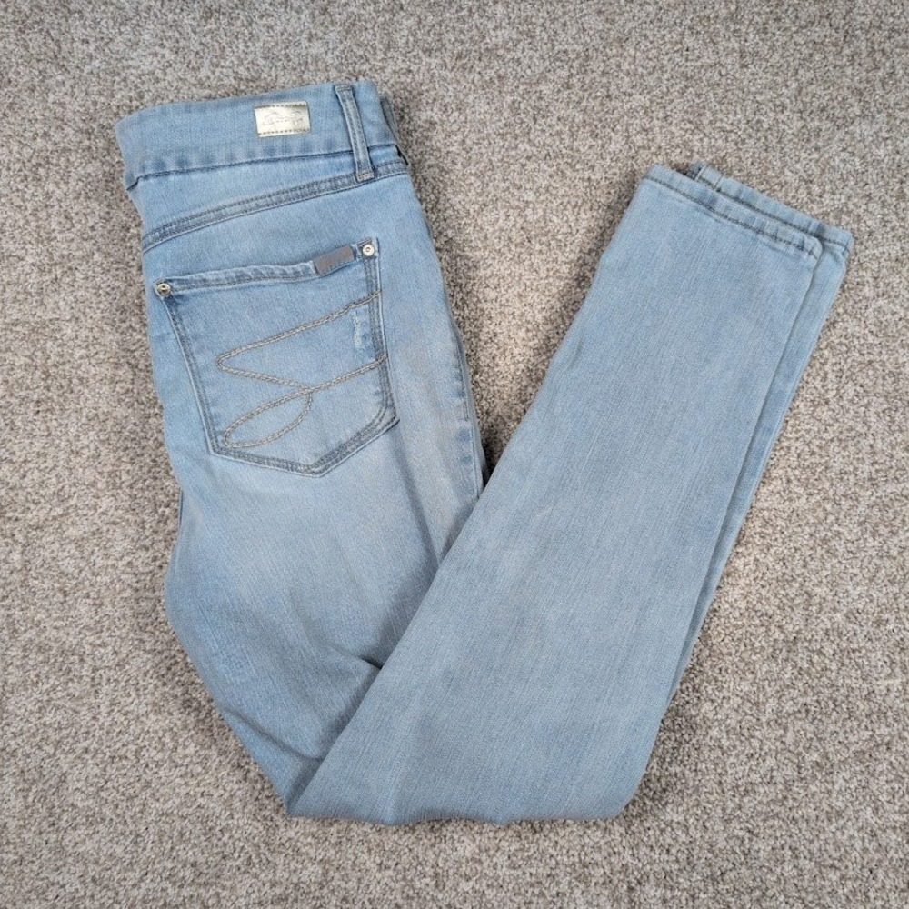 Seven7 Tummy-less High Rise Skinny Jeans Size 12 Light Wash Distressed Denim‎